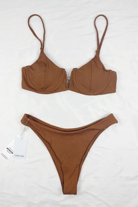 Brown Ribbed Bikini Bottoms sold by Floralkini