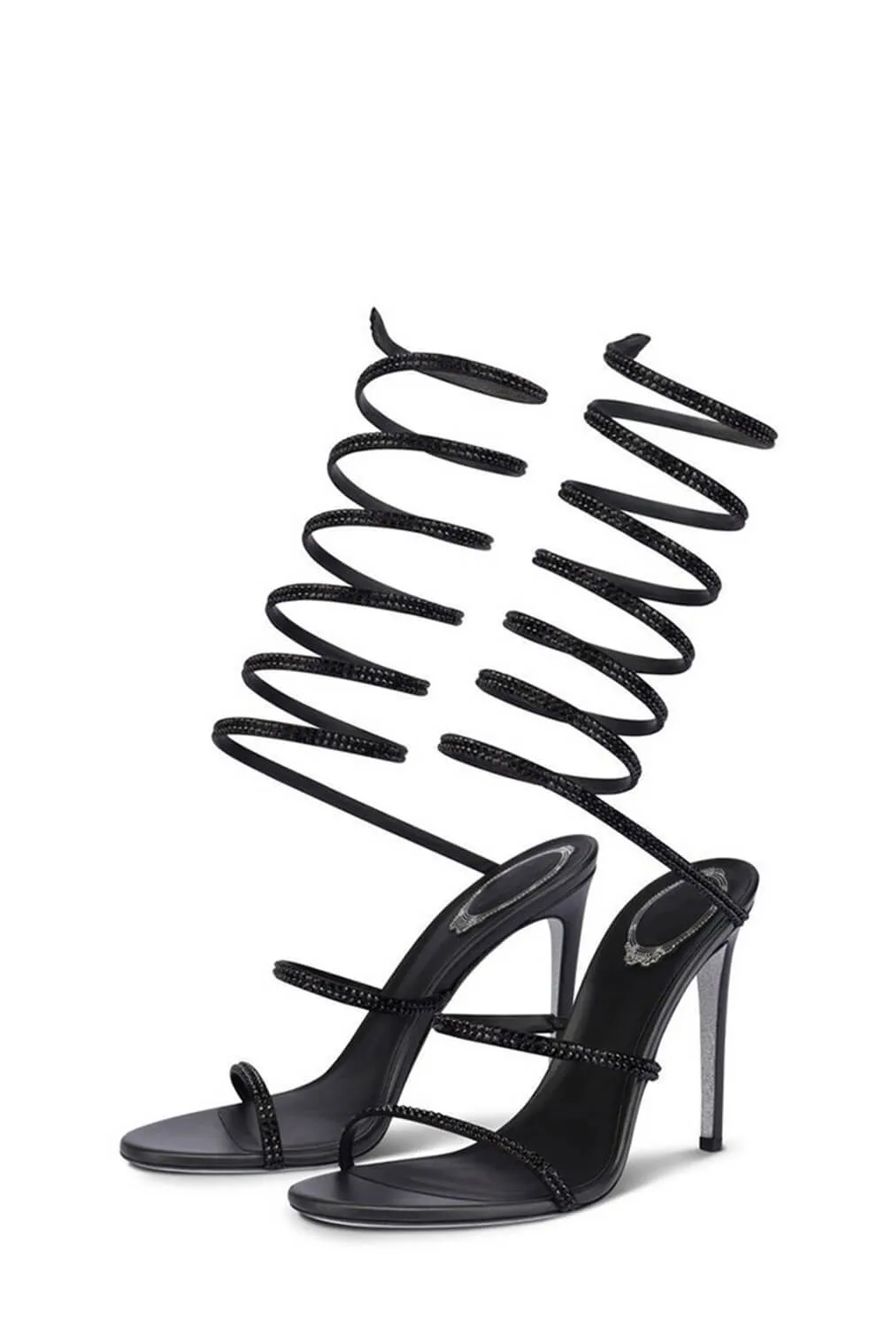 Diamante Wrap Around Almond Open Toe Stiletto Sandals - Black sold by Floralkini
