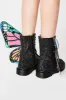 Black Metamorphic Glitter Lace Up Boots With Butterfly Wings sold by Floralkini