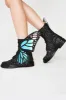 Black Metamorphic Glitter Lace Up Boots With Butterfly Wings sold by Floralkini