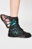 Black Metamorphic Glitter Lace Up Boots With Butterfly Wings sold by Floralkini