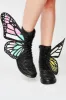 Black Metamorphic Glitter Lace Up Boots With Butterfly Wings sold by Floralkini