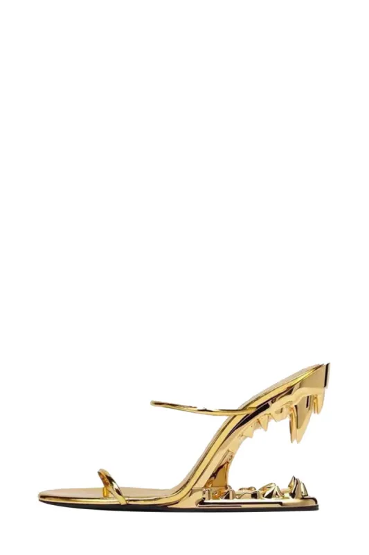 Metallic Open Toe Sculptured Wedge Heeled Slingback Sandals - Gold sold by Floralkini