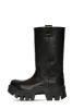 Leather Chunky Platform Mid-Calf Boots - Black sold by Floralkini