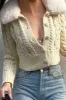Flurry Fur Collar Button Up Cable Knit Cropped Cardigan sold by Floralkini