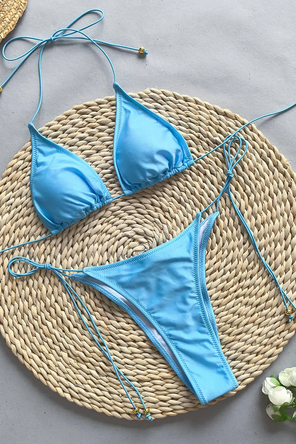 Triangle Halter Adjustable Tie High Cut Bikini Set - Sky Blue sold by Floralkini product image thumbnail 5