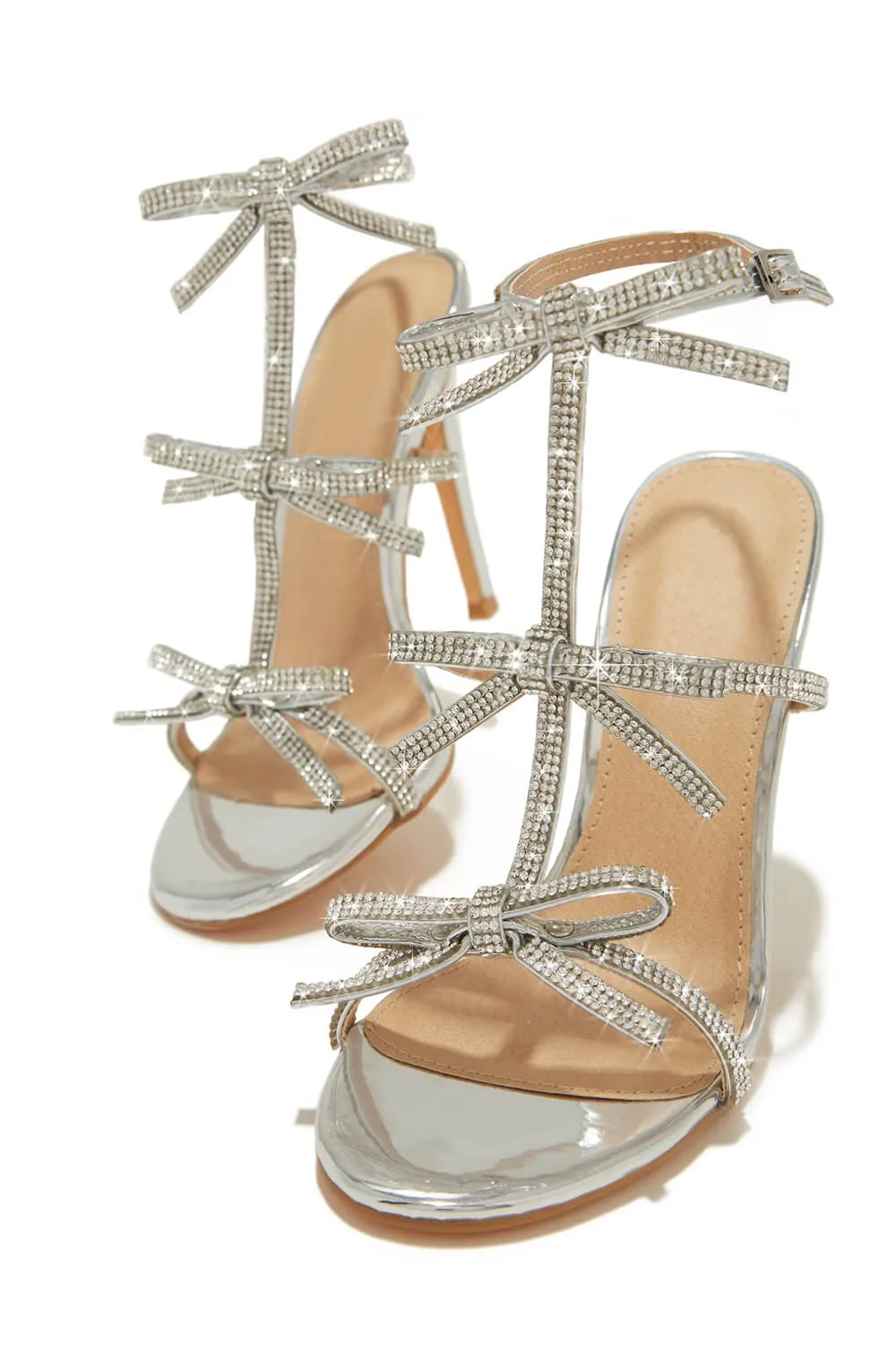 Diamante Embellished Bow Open Toe Stiletto Sandals - White sold by Floralkini product image thumbnail 4