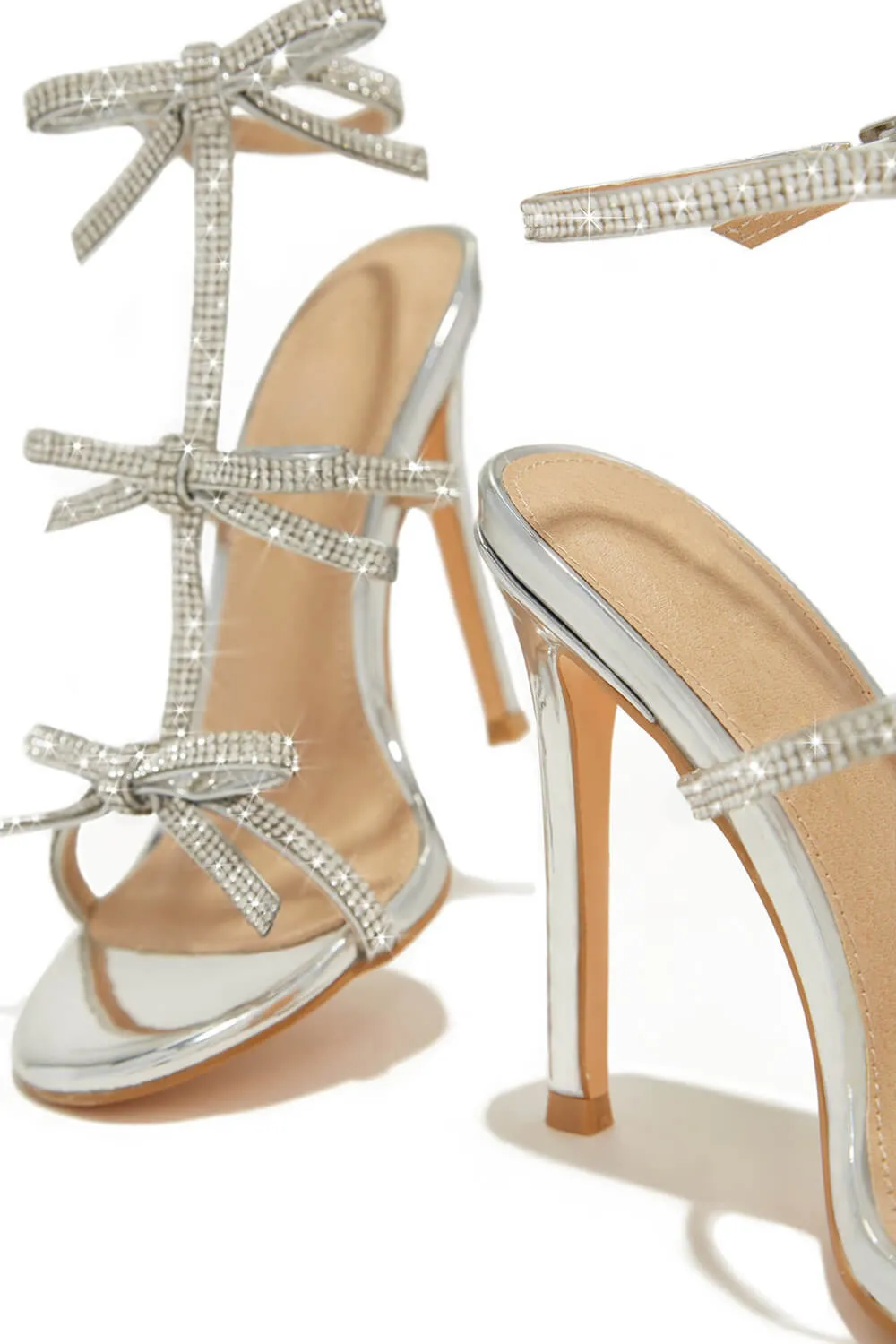 Diamante Embellished Bow Open Toe Stiletto Sandals - White sold by Floralkini product image thumbnail 5