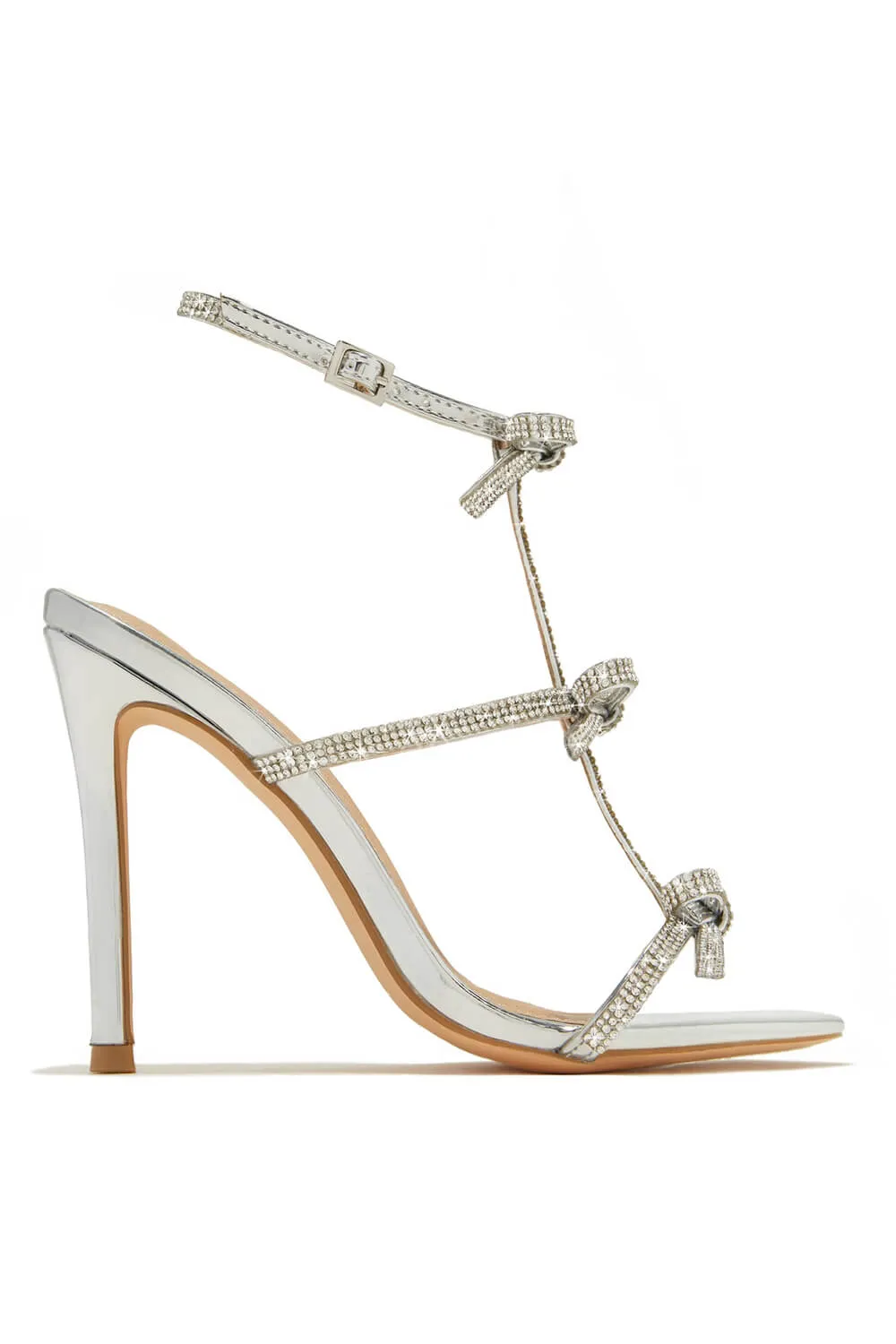 Diamante Embellished Bow Open Toe Stiletto Sandals - White sold by Floralkini product image thumbnail 3