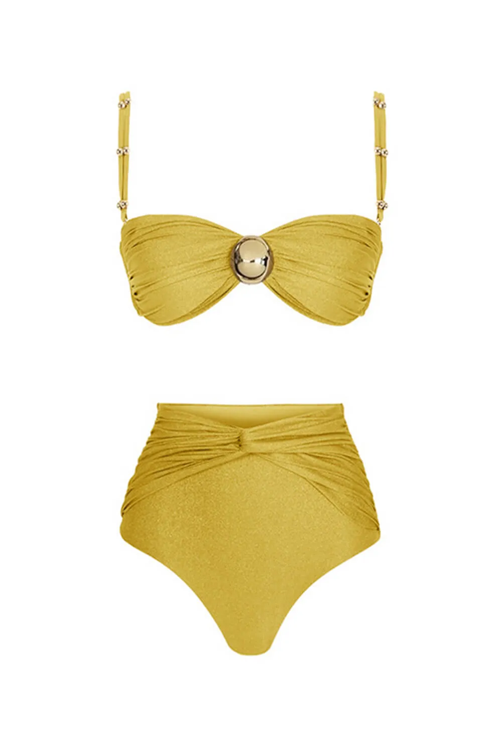 Bandeau Twist Front High Waisted Bikini Set With Gold Plated Details - Mustard sold by Floralkini product image thumbnail 4