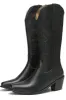 Black Embroidered Detail Pointed Toe Western Inspired Mid Calf Block Heel Boots sold by Floralkini