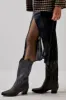 Black Embroidered Detail Pointed Toe Western Inspired Mid Calf Block Heel Boots sold by Floralkini