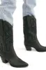 Black Embroidered Detail Pointed Toe Western Inspired Mid Calf Block Heel Boots sold by Floralkini
