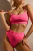 Rib Sporty High Waisted Bikini Set - Pink sold by Floralkini