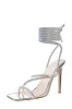 Silver Clear Lace Up Embellished Coil Open Square High Heels sold by Floralkini