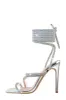 Silver Clear Lace Up Embellished Coil Open Square High Heels sold by Floralkini