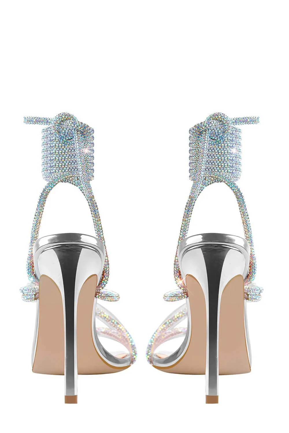 Silver Clear Lace Up Embellished Coil Open Square High Heels sold by Floralkini product image thumbnail 3