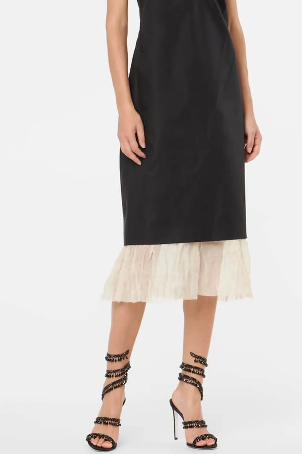 Crystal Chandelier Embellished Faux Satin Wraparound Self-Tie Slingback Sandals - Black sold by Floralkini product image thumbnail 4