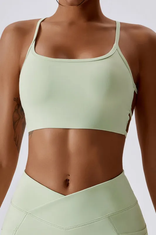 Square Neck Criss-Cross Open Back Longline Sports Bra sold by Floralkini