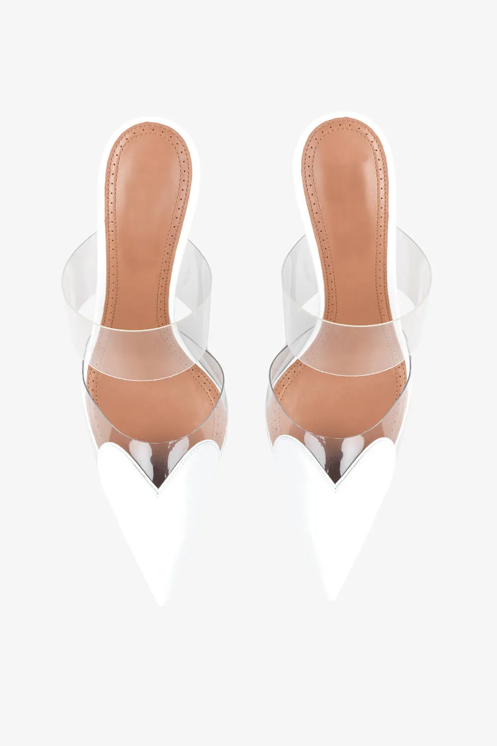 Clear Pu Patent-Leather Heart Pointed Toe Heel Mules - White sold by Floralkini product image thumbnail 3