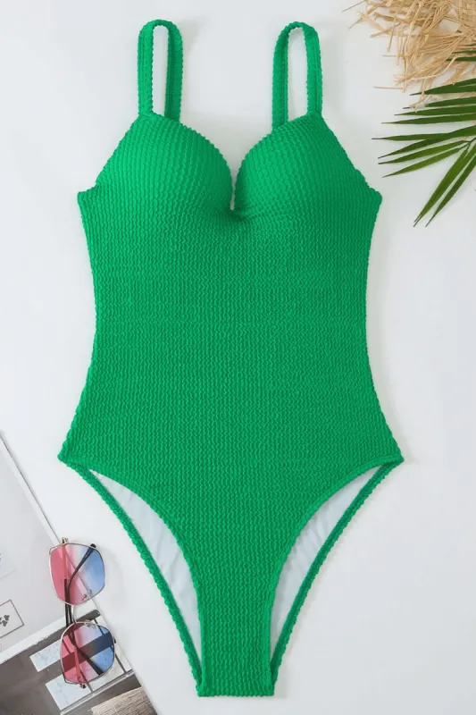 Crinkle Underwire Sweetheart One Piece Swimsuit - Green sold by Floralkini