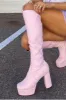 Pink Chunky Platform Block Heel Knee High Boots sold by Floralkini