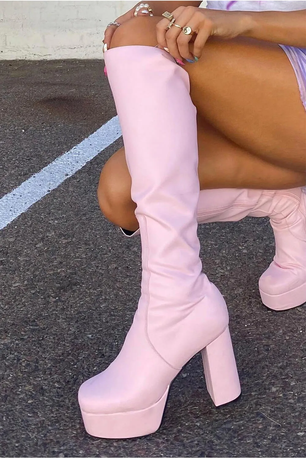 Pink Chunky Platform Block Heel Knee High Boots sold by Floralkini product image thumbnail 4