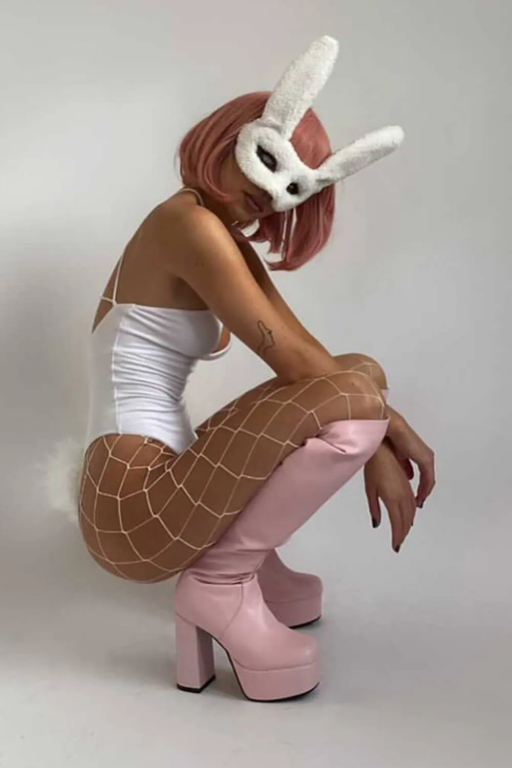 Pink Chunky Platform Block Heel Knee High Boots sold by Floralkini