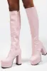 Pink Chunky Platform Block Heel Knee High Boots sold by Floralkini