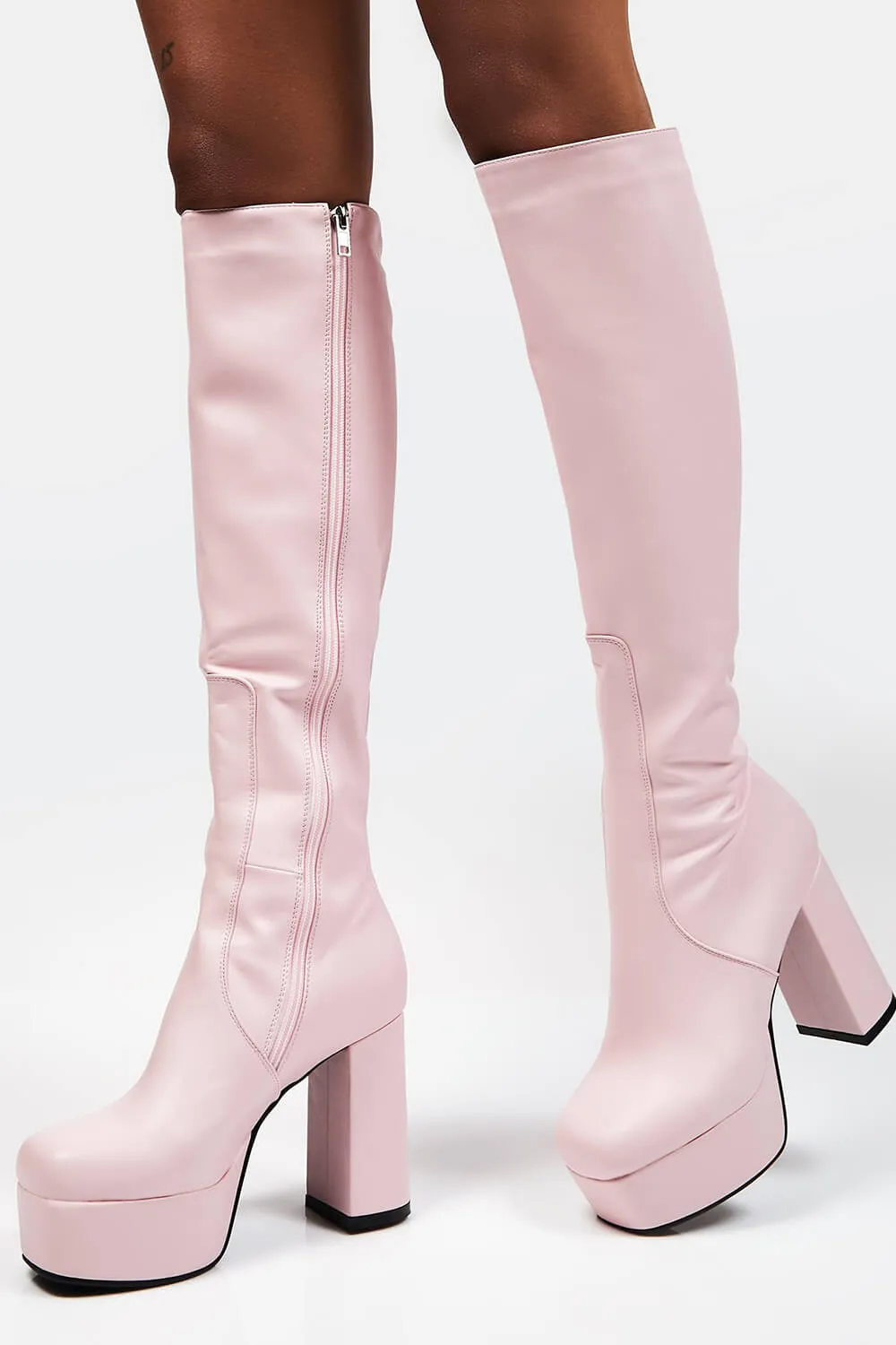 Pink Chunky Platform Block Heel Knee High Boots sold by Floralkini product image thumbnail 5