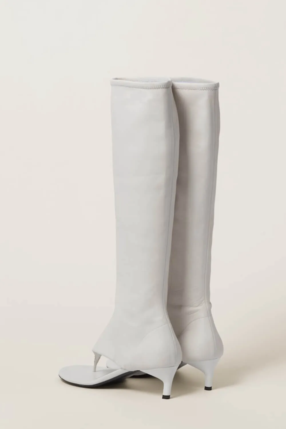 Faux Leather Open Toe Thong Strap Knee High Heeled Boots - White sold by Floralkini product image thumbnail 3