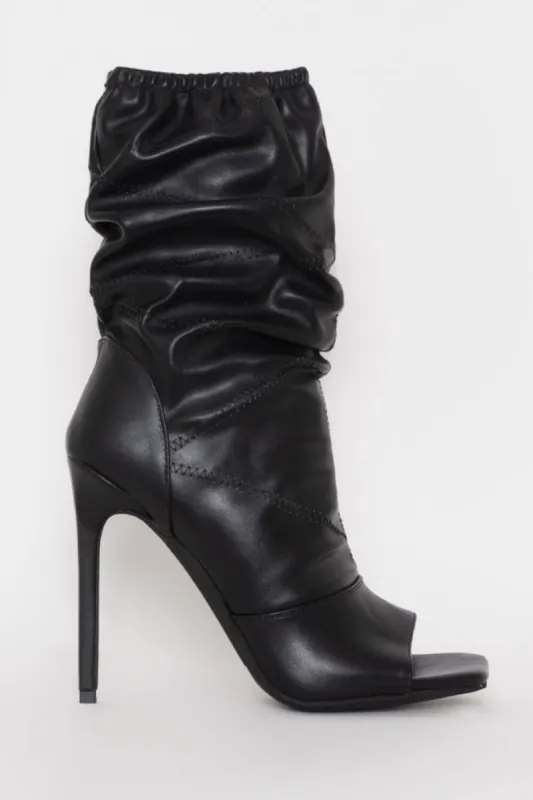 Black Ruched Peep Toe Stiletto Ankle Boots sold by Floralkini