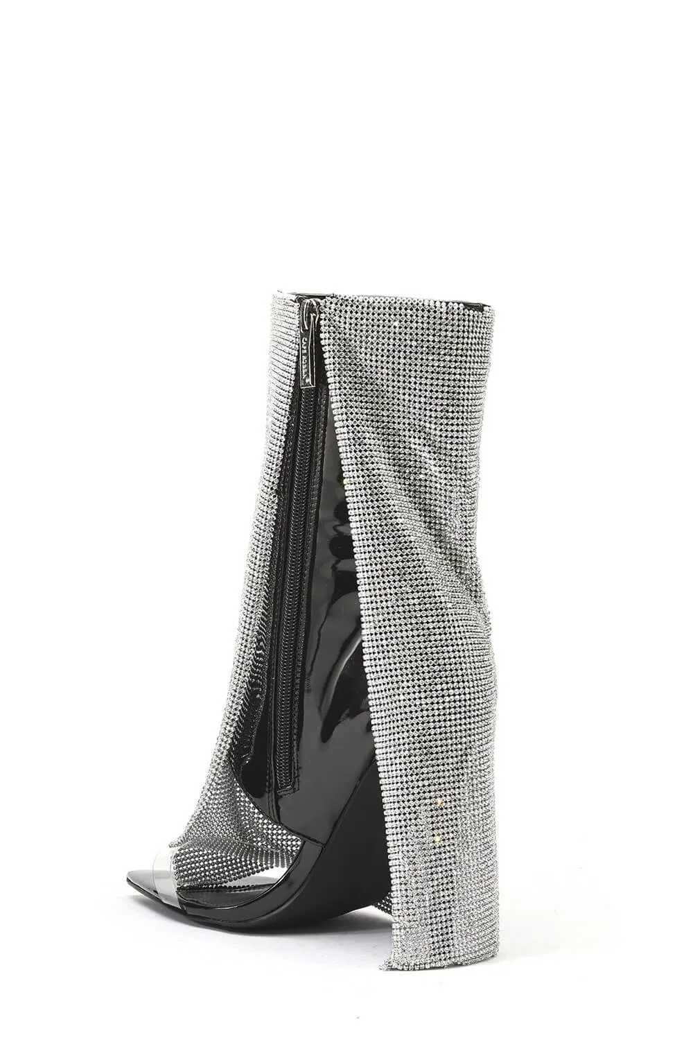 Rhinestone Mesh Overlay Open Pointed Toe Pvc Stiletto Boots - Black sold by Floralkini product image thumbnail 2