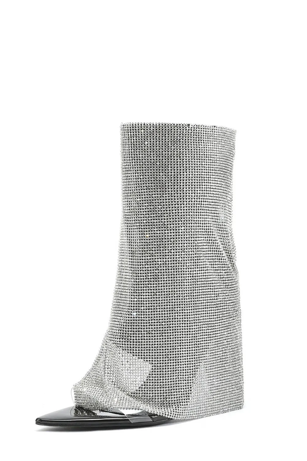 Rhinestone Mesh Overlay Open Pointed Toe Pvc Stiletto Boots - Black sold by Floralkini product image thumbnail 3