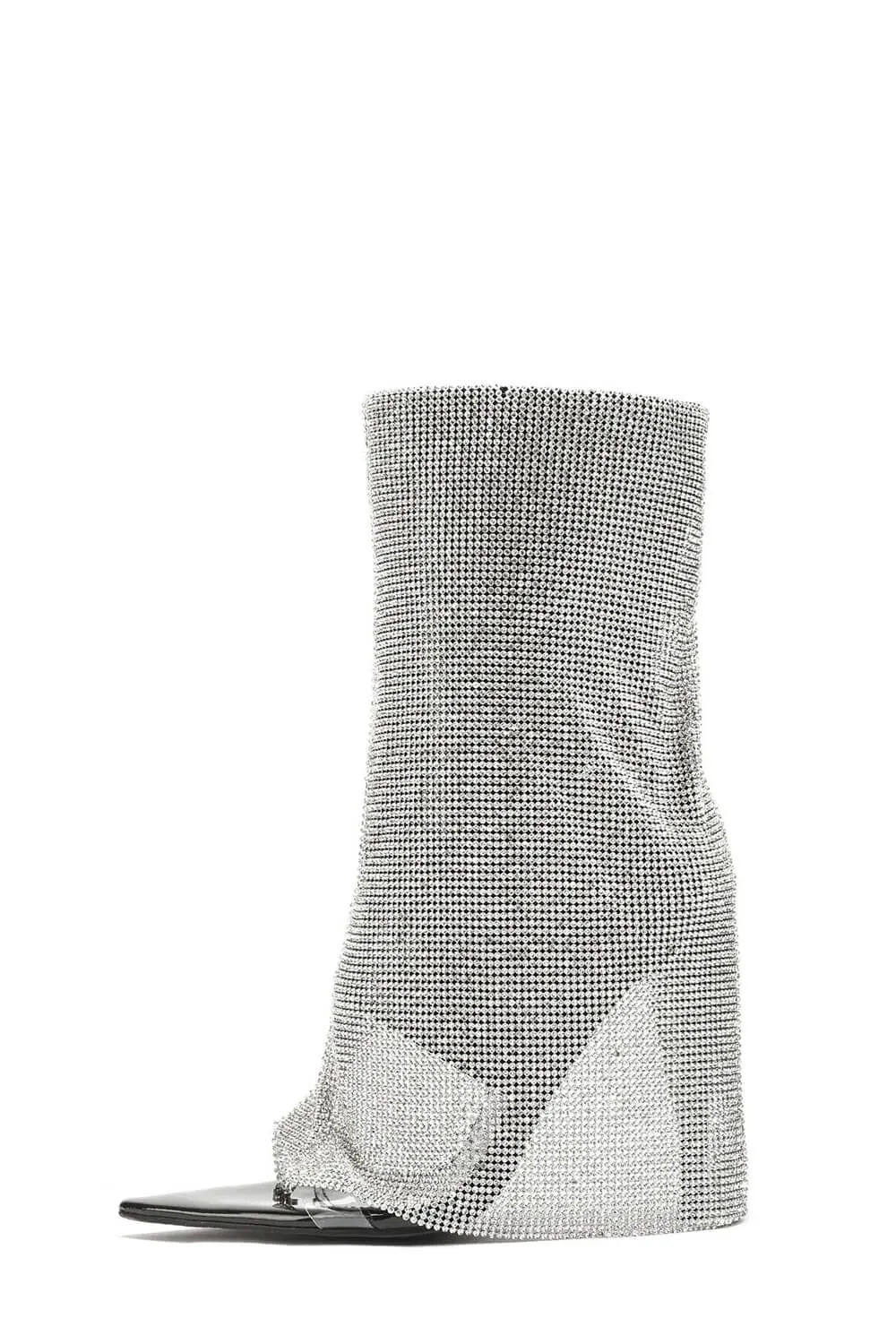 Rhinestone Mesh Overlay Open Pointed Toe Pvc Stiletto Boots - Black sold by Floralkini product image thumbnail 4