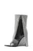 Rhinestone Mesh Overlay Open Pointed Toe Pvc Stiletto Boots - Black sold by Floralkini