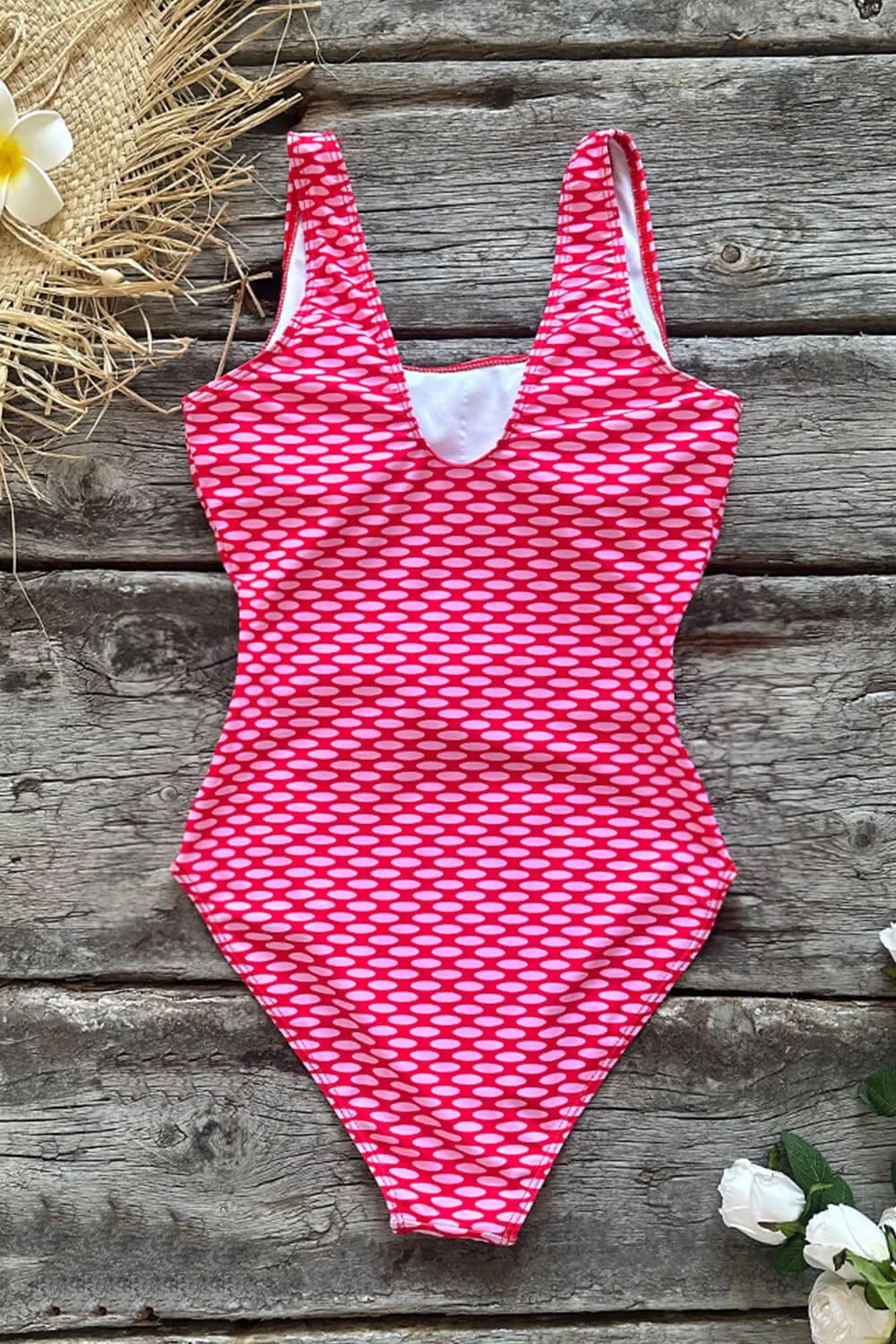 White Pink Contrast Belted One Piece Swimsuit sold by Floralkini product image thumbnail 3