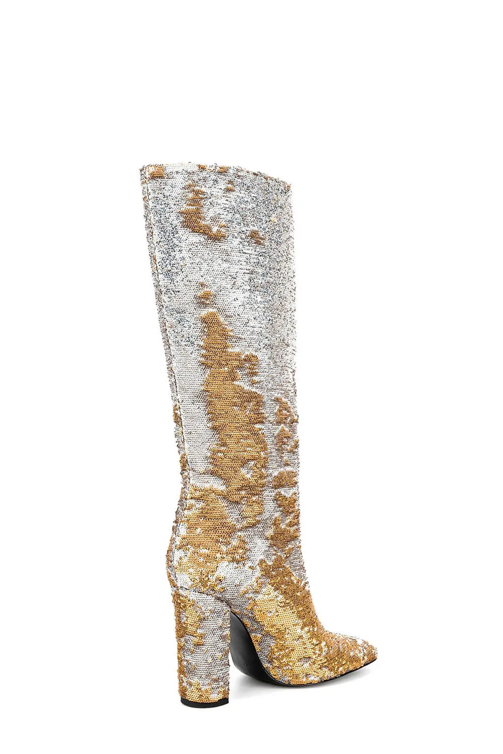 Sequin Knee High Square Toe Block Heel Long Boots - Yellow sold by Floralkini product image thumbnail 3