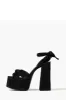 Knotted Ankle-Wrap Open Toe Platform Suede Sandals - Black sold by Floralkini
