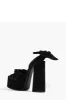 Knotted Ankle-Wrap Open Toe Platform Suede Sandals - Black sold by Floralkini