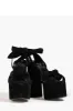 Knotted Ankle-Wrap Open Toe Platform Suede Sandals - Black sold by Floralkini