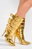 Multi Buckle Pointed Toe Ankle High Heel Boots - Metallic Gold sold by Floralkini