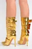 Multi Buckle Pointed Toe Ankle High Heel Boots - Metallic Gold sold by Floralkini
