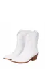 Metallic Western Cowboy Pointed Toe Block Heeled Ankle Boots - White sold by Floralkini
