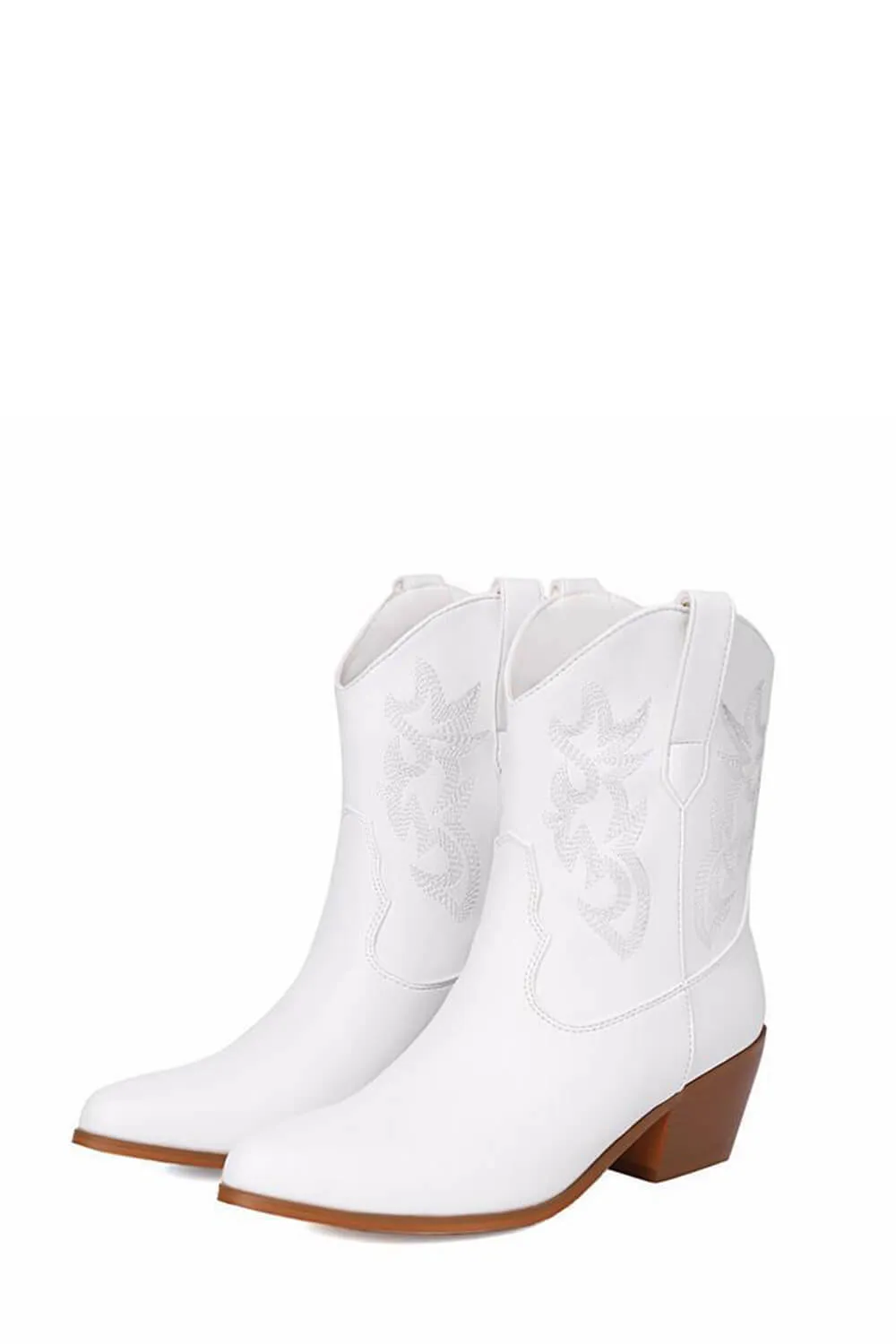 Metallic Western Cowboy Pointed Toe Block Heeled Ankle Boots - White sold by Floralkini product image thumbnail 3