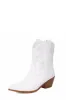 Metallic Western Cowboy Pointed Toe Block Heeled Ankle Boots - White sold by Floralkini
