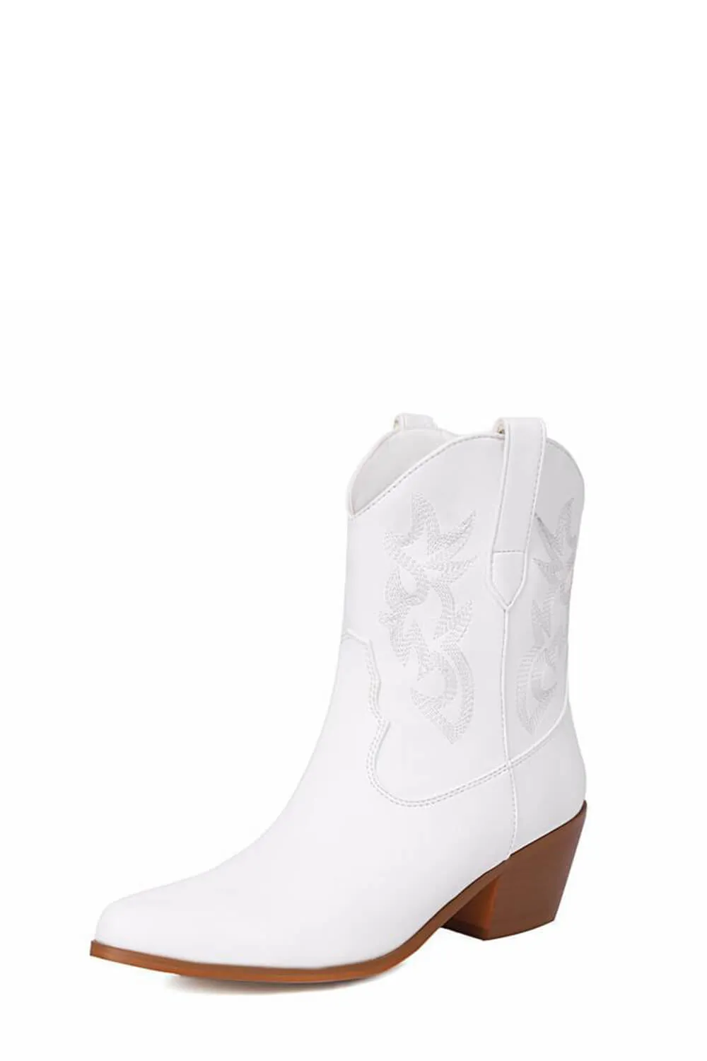 Metallic Western Cowboy Pointed Toe Block Heeled Ankle Boots - White sold by Floralkini product image thumbnail 2