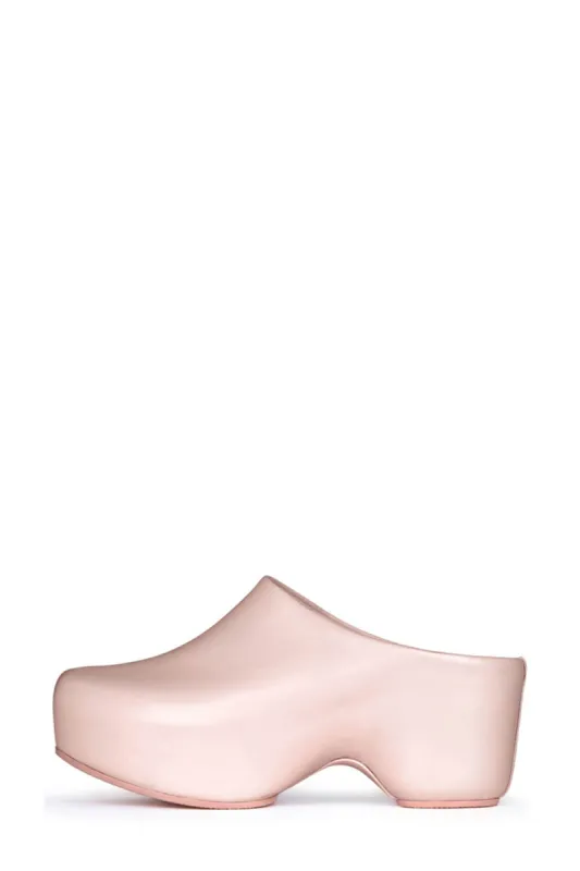 Faux Leather Sling Back Slip On Curved Platform Clogs - Pink sold by Floralkini