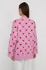 Heart Print Button Up Pouch-Pocket V Neck Knit Cardigan sold by Floralkini