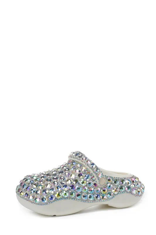 Rhinestone-Embellished Rubber Sling Back Slip On Platform Clogs - White sold by Floralkini